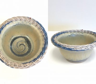 12)blue Bowl With Hand Woven Accent