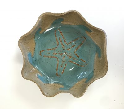 14) Ceramic Bowl With Ocean Wave And Starfish
