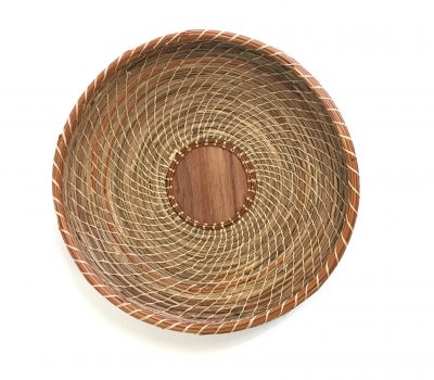 18) Handmade Small Pine Needle Basket With Wooden Center