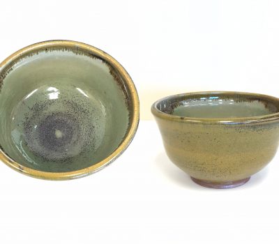 8) Green Patina Soda Fired Medium Ceramic Bowl