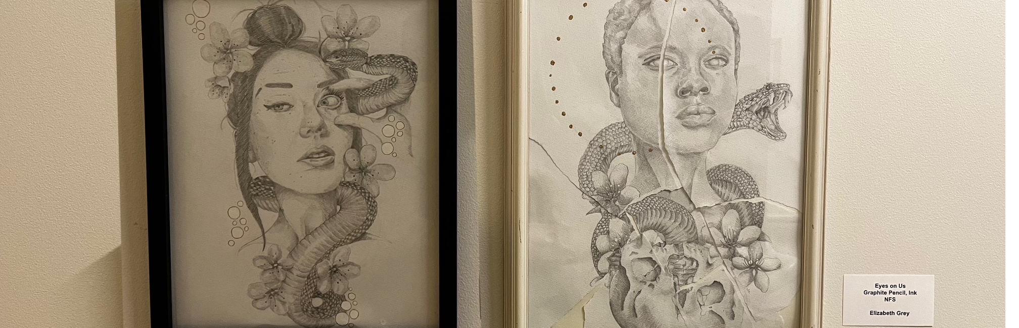 Featured in the Staircase Gallery / "Different Imagination", graphite and ink drawings by Elizabeth Grey