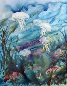 2 Tranquil Jellyfish Watercolor