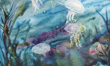 2 Tranquil Jellyfish Watercolor