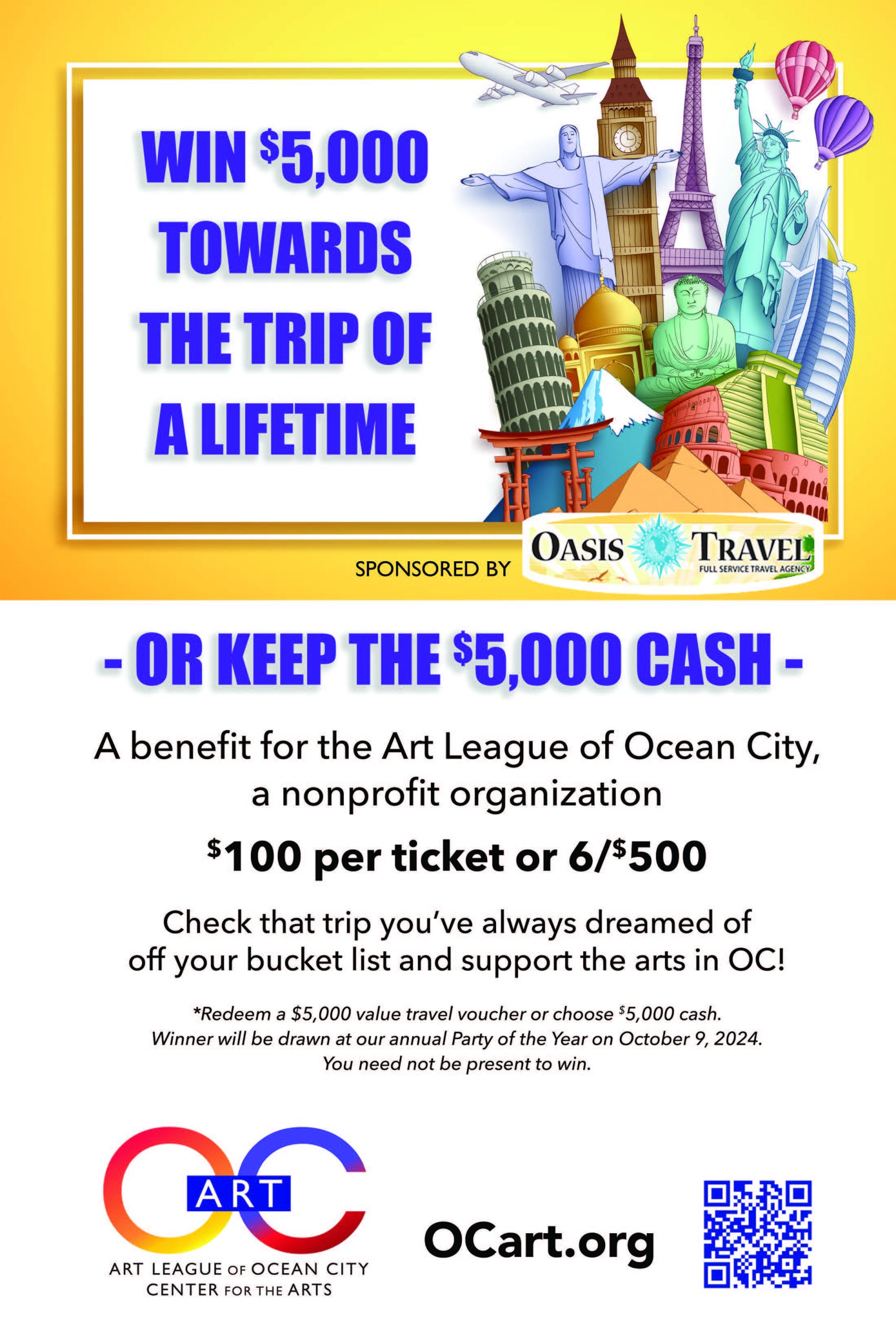 Town Hall Raffle Win $5,000 Towards a Trip of a Lifetime OR Keep the Cash! | Art League ...